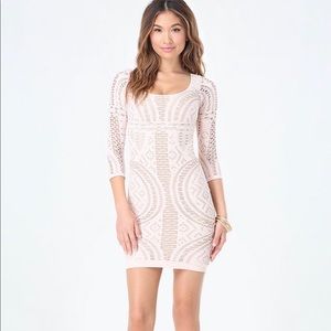 Bebe Nude Mix Stitch Bodycon Dress